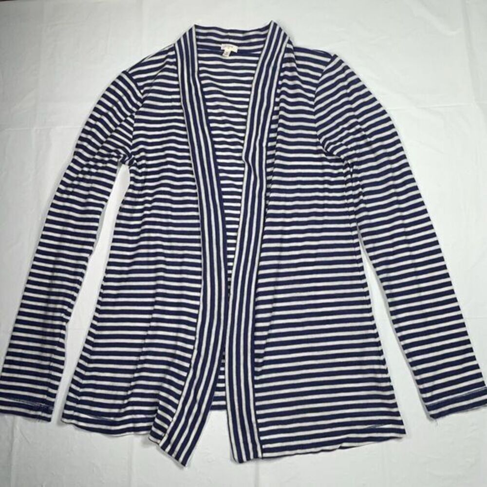 J Crew Cardigan Blue White Striped Open Front Cottonā Blend Knit Womens Small
